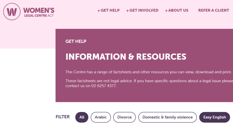 Women’s Legal Centre Easy English Guides – Service Companion